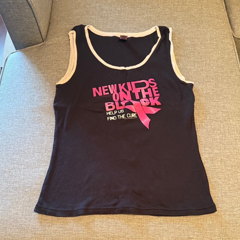 Stylish Black Tank Top with NKOTB Pink Ribbon Graphic